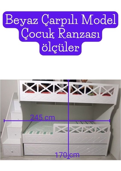 Beyaz Çarpılı Model Çocuk Ranzası