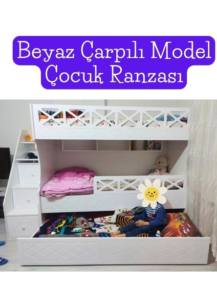 Beyaz Çarpılı Model Çocuk Ranzası