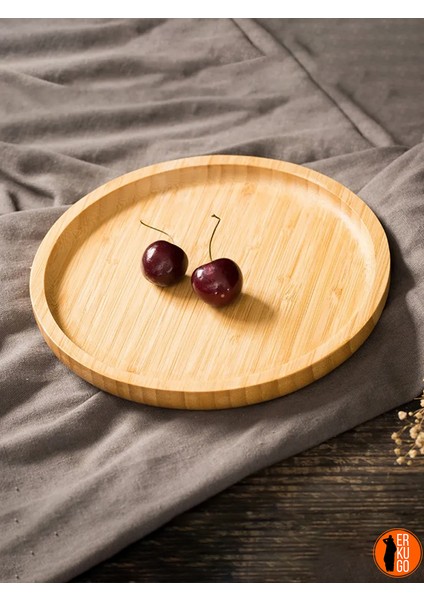 1 Adet Bambu Büyük Boy Yuvarlak Servis Tabağı, Sunum Tabağı 25 x 25 cm