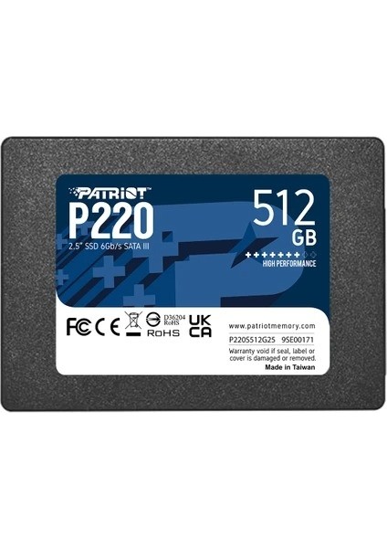 Patrıot P220 2.5 512GB Sata3 550/500 SSD (P220S512G25)