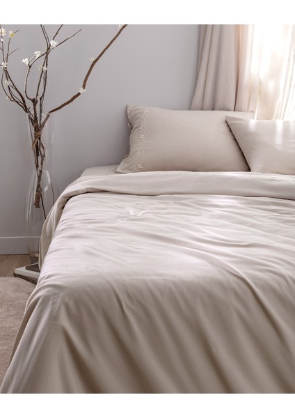 Loris King Size %100 Pamuk Nakışlı Nevresim Takımı - Bej fiyatları