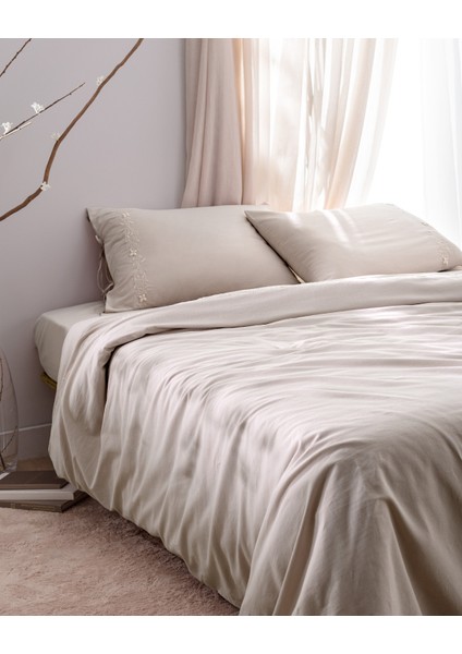 Loris King Size %100 Pamuk Nakışlı Nevresim Takımı - Bej modelleri