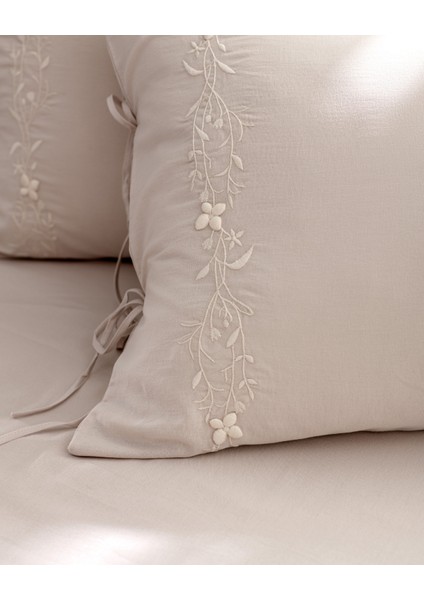 Loris King Size %100 Pamuk Nakışlı Nevresim Takımı - Bej fırsatları