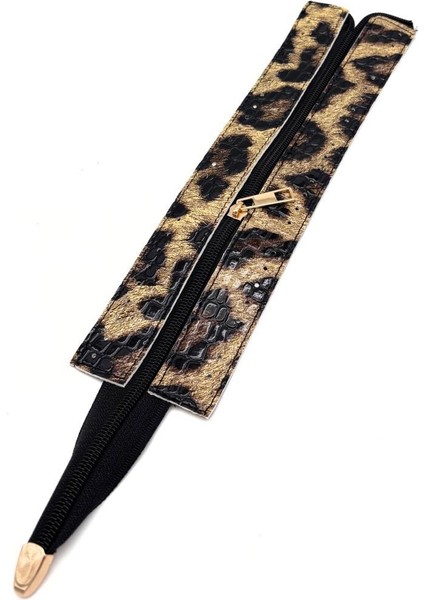 40 cm Derili Fermuar Rugan Croco Leopar Renk Light Gold Renk Metalli