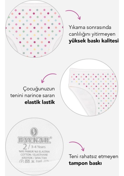 Kız Çocuk Pamuklu Renkli Baskılı Bikini Külot 3'lü Paket 5402 Renkli