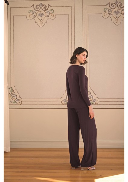 Kadın Uzun Kollu ve Dantelli Pijama Takımı 24159