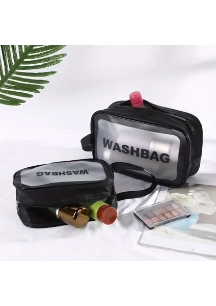 Seyahat Makyaj Çantası Washbag Taşınabilir Pvc Su Geçirmez 3'lü Çanta Seti Siyah