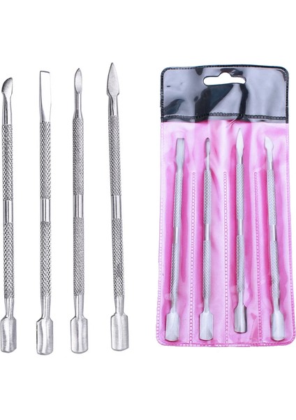 4 Adet/takım Çelik Çift Kafa Tırnak Tırnak Eti Itici Paslanmaz Tırnak Itme Sanat Ölü Cilt Sökücü Manikür Pedikür Tırnak Sanat Araçları