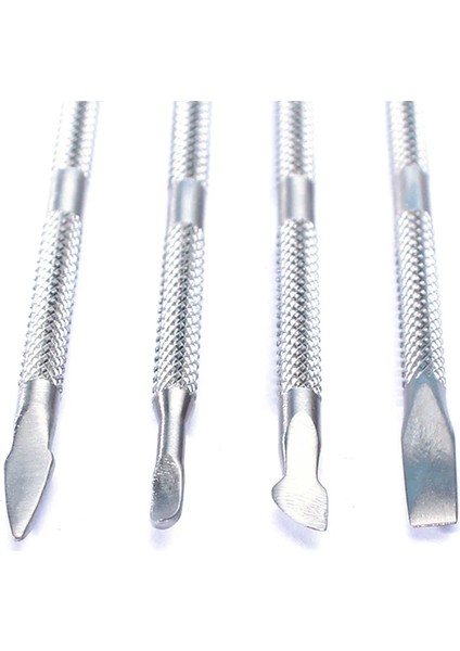 4 Adet/takım Çelik Çift Kafa Tırnak Tırnak Eti Itici Paslanmaz Tırnak Itme Sanat Ölü Cilt Sökücü Manikür Pedikür Tırnak Sanat Araçları fiyatları