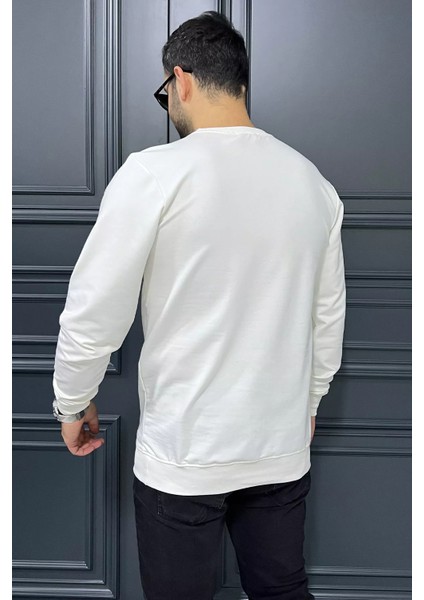 Erkek Bisiklet Yaka Yazı Kabartmalı Sweatshirt fırsatları