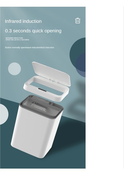 14L Çöp Kutusu Otomatik Çöp Kutusu Su Geçirmez Banyo Mutfak Çöp Kovası Akıllı Atık Kutusu Gri (Yurt Dışından) indirimleri