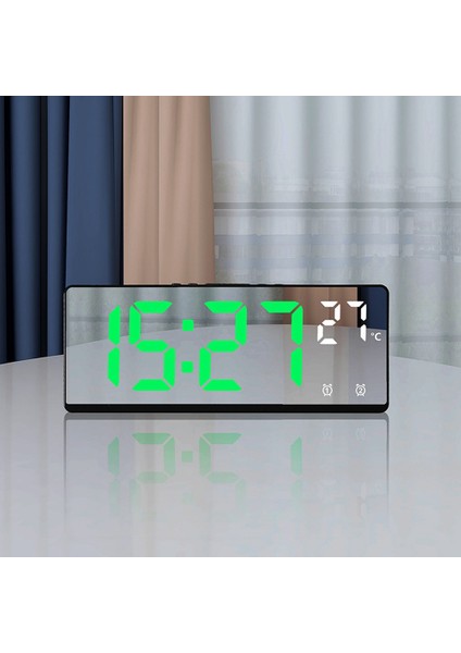 Ses Kontrolü Ayna Çalar Saat Dijital Sıcaklık Çift Alarm Erteleme Masaüstü Masa Saati Gece Modu 1224H (Yeşil) (Yurt Dışından)