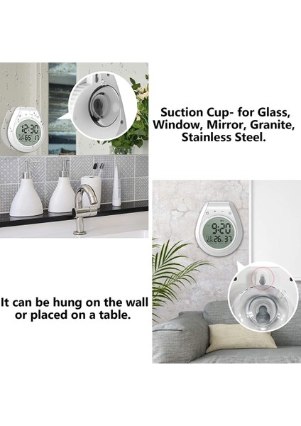 Dijital Duş Saati Su Geçirmez, Banyo Zamanlayıcı Saati, Dijital Mutfak Duvar Saati, LCD Ekran, 1224 Saat Formatı (Yurt Dışından) fırsatları