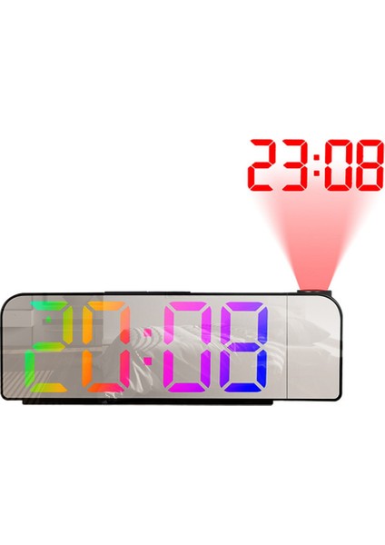 180° Dönüşlü Projeksiyon Çalar Saat 1224H LED Dijital Saat USB Şarjlı Tavan Projektörü Çalar Saat (Çok Renkli F) (Yurt Dışından)