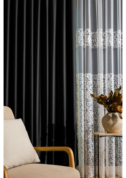 Sık Pileli Blackout Karartma Kumaştan Fon Perde 1x3 V24 Tek Kanat