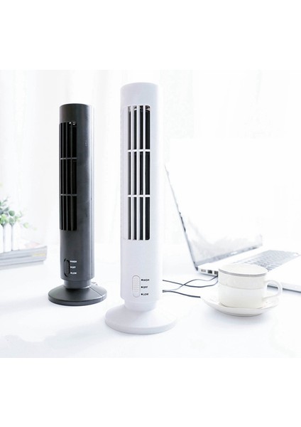 USB Şarj Edilebilir Kule Fanı, Soğutma Taşınabilir Fan Ayakta Göbeksiz Fan Klima Yatak Odası Mutfak Ofis Beyaz (Yurt Dışından)