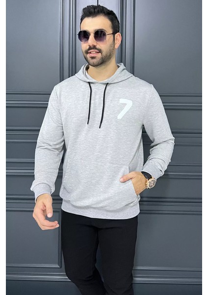 Erkek Kapüşonlu Baskılı Kanguru Cepli Sweatshirt