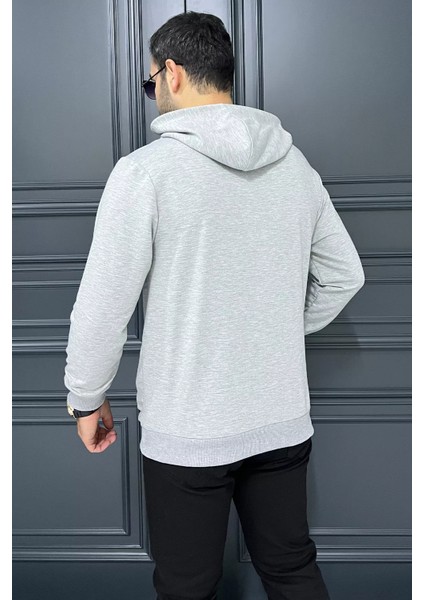 Erkek Kapüşonlu Baskılı Kanguru Cepli Sweatshirt