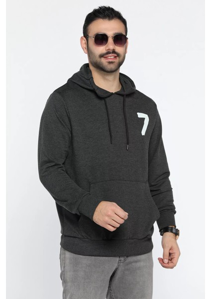 Erkek Kapüşonlu Baskılı Kanguru Cepli Sweatshirt