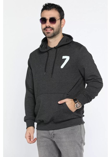 Erkek Kapüşonlu Baskılı Kanguru Cepli Sweatshirt