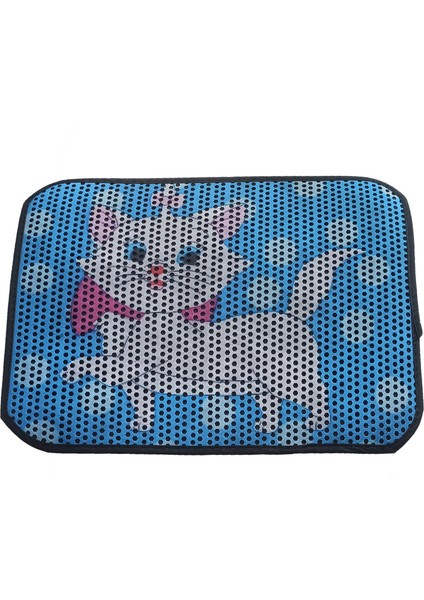 Desenli Renkli Elekli Kedi Tuvalet Önü Paspası (Mavi) 60 x 45 cm