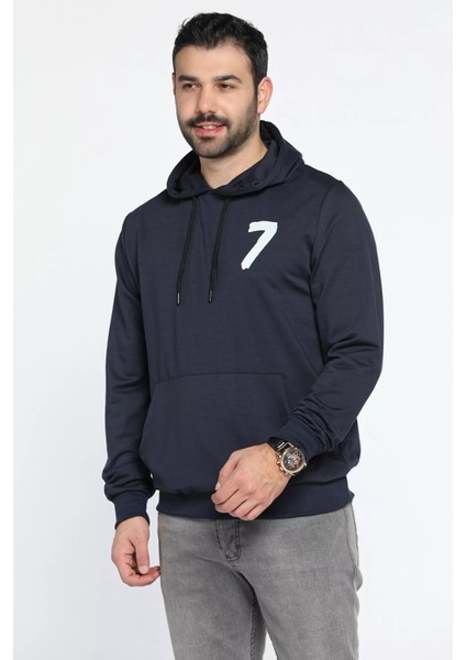 Erkek Kapüşonlu Baskılı Kanguru Cepli Sweatshirt