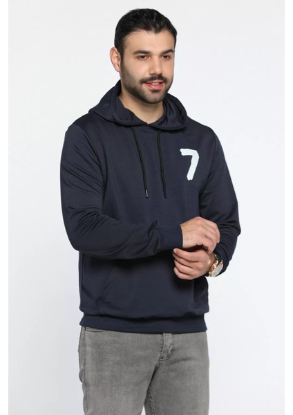 Erkek Kapüşonlu Baskılı Kanguru Cepli Sweatshirt