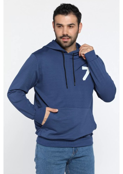 Erkek Kapüşonlu Baskılı Kanguru Cepli Sweatshirt