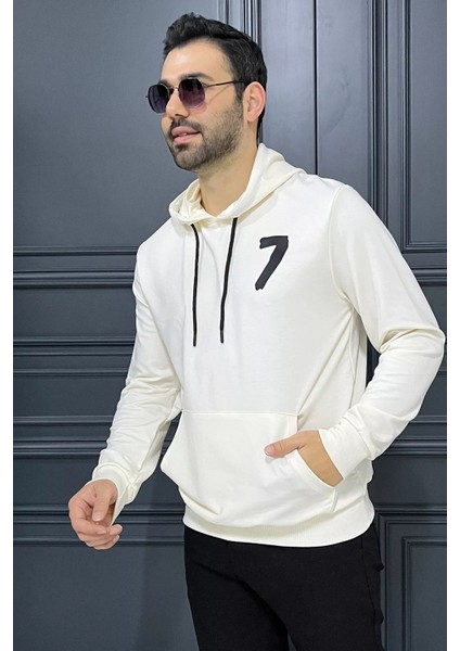 Erkek Kapüşonlu Baskılı Kanguru Cepli Sweatshirt