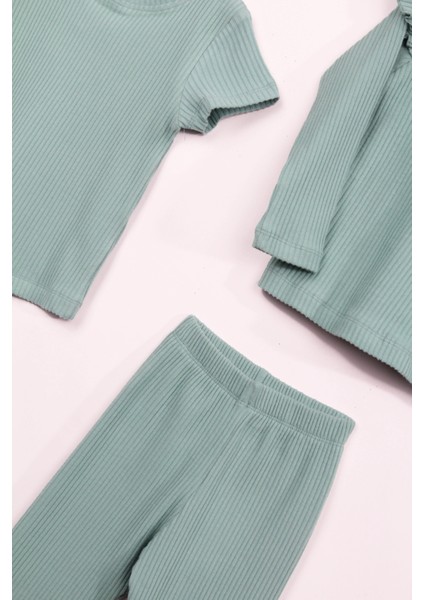 Fırfır Detaylı Pamuklu Üçlü Kız Çocuk Takımı Çağla indirimleri