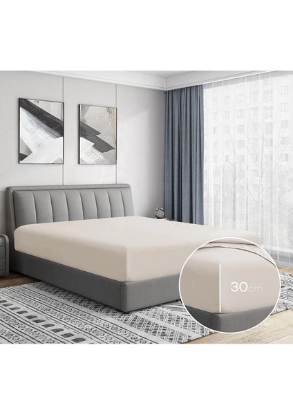 Cotton (Pamuk) 120 x 200+30 cm Krem Fitted (Lastikli) Tek Kişilik Çarşaf Bed Sheet