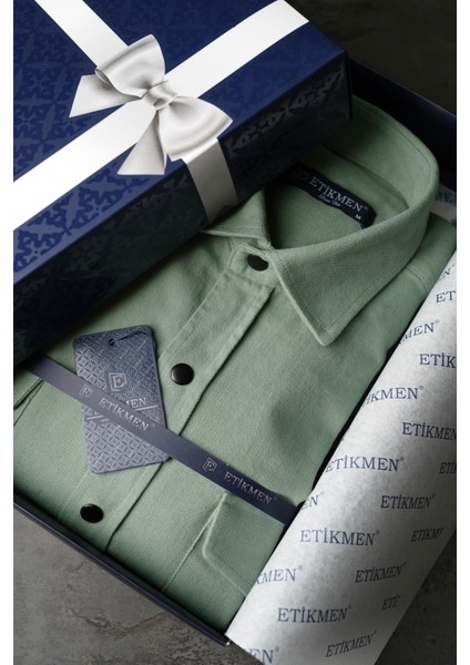Su Yeşili Slimfit Gerçek Kot Erkek Gömlek modelleri