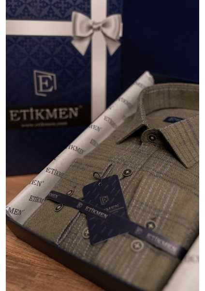 Haki Tek Cepli Slimfit Oduncu Erkek Gömlek