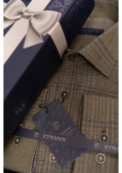 Haki Tek Cepli Slimfit Oduncu Erkek Gömlek