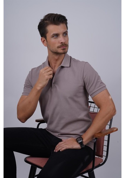 Vizon Yaka Desenli Erkek Polo Yaka Tişört