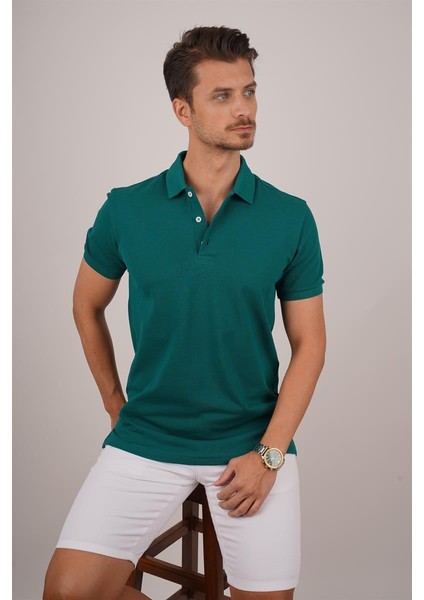 Yeşil Yaka Desenli Erkek Polo Yaka Tişört