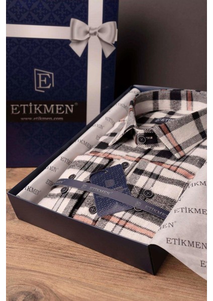 Beyaz Siyah Çizgili Slimfit Oduncu Erkek Gömlek fırsatları
