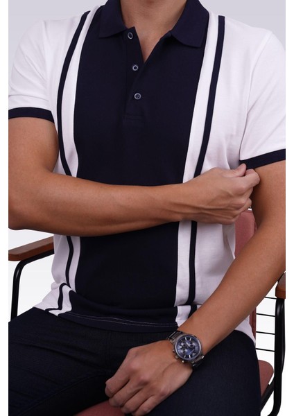 Beyaz Lacivert Çift Renkli Erkek Polo Yaka Tişört fiyatları