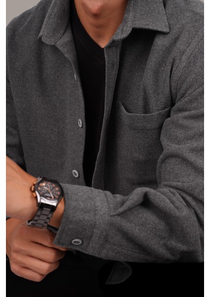 Füme Düz Oversize Oduncu Erkek Gömlek