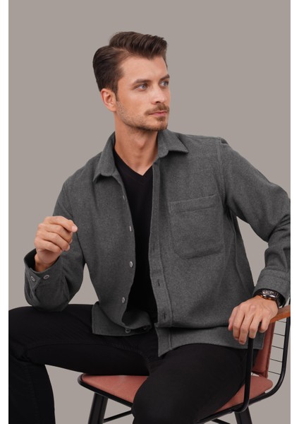 Füme Düz Oversize Oduncu Erkek Gömlek modelleri