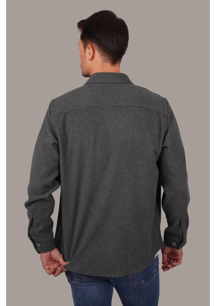 Füme Düz Oversize Oduncu Erkek Gömlek