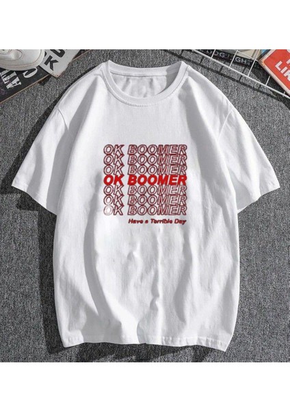 Ok Boomer Beyaz Unisex Oversize T-Shirt