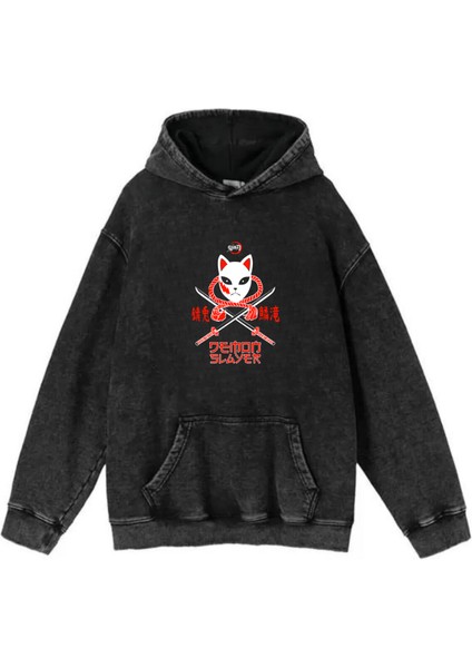 Yıkamalı Kumaş Anime Demon Slayer Kapüşonlu Hoodie Sweatshirt