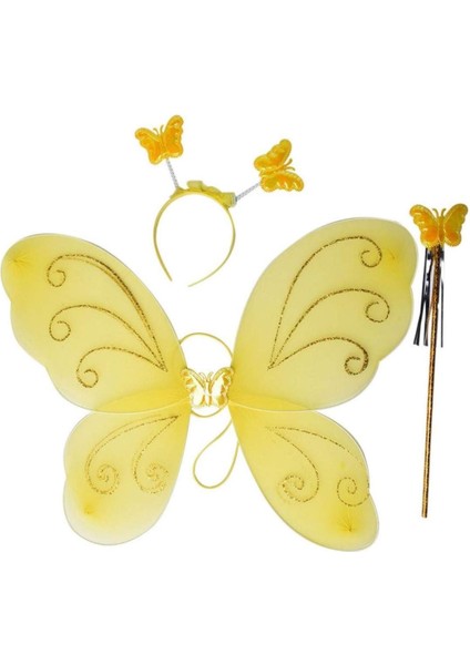Ece Store Sarı Renk Kelebek Kanadı Tacı ve Sopası 50X37 cm