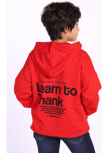 Erkek Çocuk Kapüşonlu Kanguru Cepli Baskılı Sweatshirt