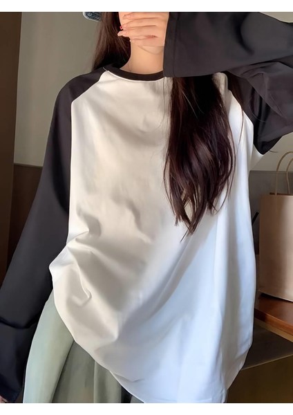 Vintage Reglan Uzun Kollu Slogan Baskılı Beyaz T-Shirt