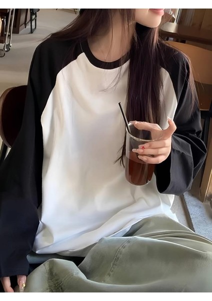 Vintage Reglan Uzun Kollu Slogan Baskılı Beyaz T-Shirt