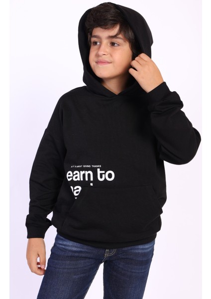 Erkek Çocuk Kapüşonlu Kanguru Cepli Baskılı Sweatshirt fırsatları