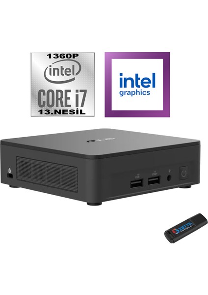 NUC13 Pro Slim Kit Intel Core I7 1360P 32GB 2tb SSD Windows 11 Pro Wifi/bluetooth/thunderbolt Mini Bilgisayar RNUC13ANKI700002IP09 + Zetta Flash Bellek