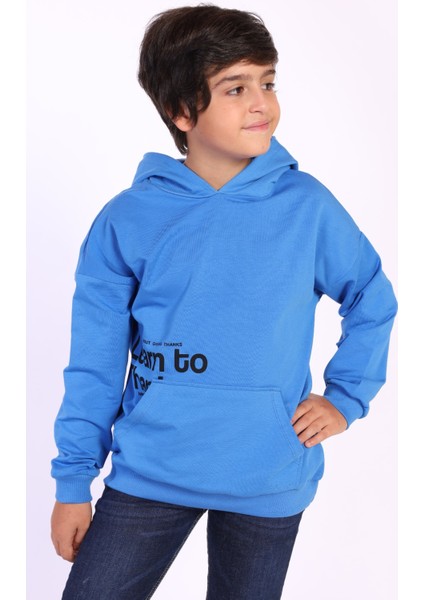 Erkek Çocuk Kapüşonlu Kanguru Cepli Baskılı Sweatshirt